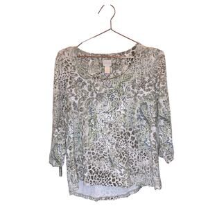 Chico’s Stretch 3/4 Sleeve floral multi color Shirt Top Size 1 medium